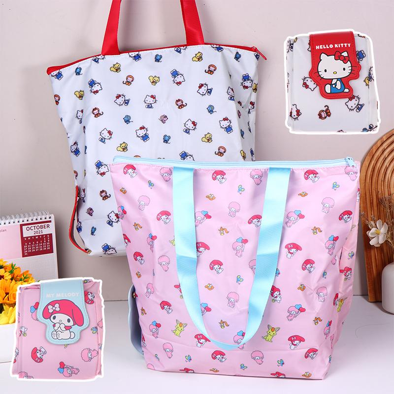 Cute Cartoon Kt Cat Storage Bag Lovely Foldable Print Shoulder Bag Handbag Creative Nylon Shopping Bag For Women Gifts