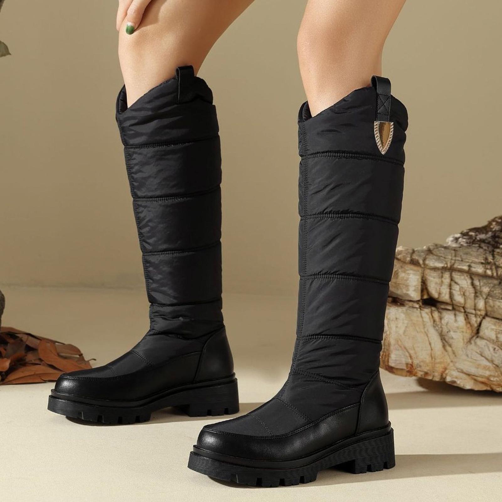 

Comfortable Warm Down Fabric Thick Boots High Boots With Thick Heels Long Boots Solid Color Large Womens Boots Knee High Wedge 39 чёрный