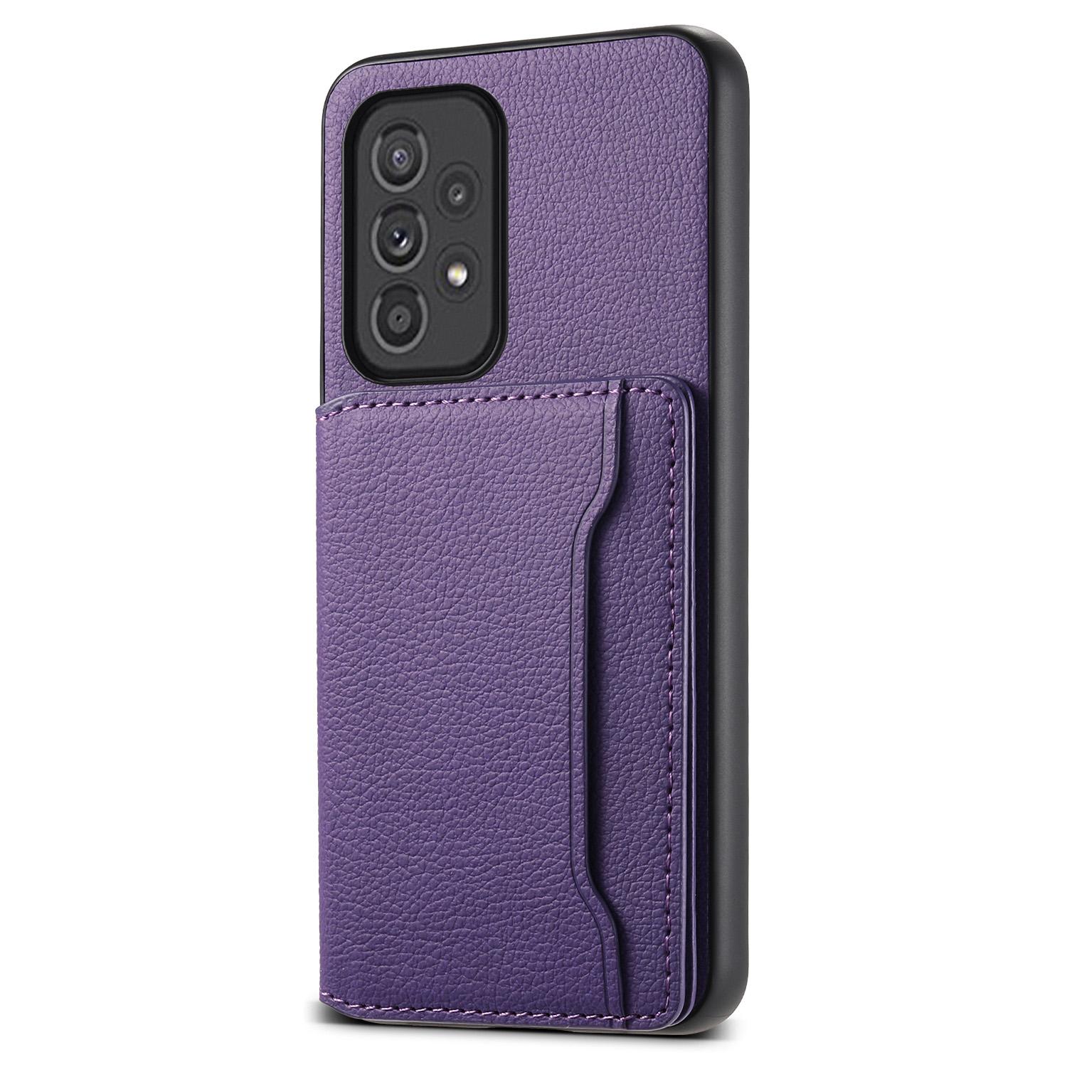 

For Samsung Galaxy A33 5G Card Slots Case Kickstand TPU+PC+PU Phone Cover Purple
