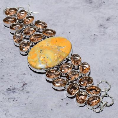 Natürlicher Malinga Jaspis, Morganit Edelstein 925 Sterling Silber Armband 7-8" a5K38