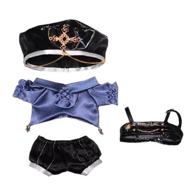 Niannyyhouse 10cm Plüschkleidungsset (Hut, Hemd, Hose, Weste, Herrenweste) Baumwollpuppen Anziehen (blau)