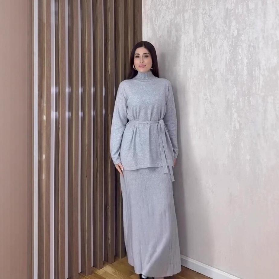 2025 Autumn Women's High Neck Long Sleeve Knit Sweater Dress