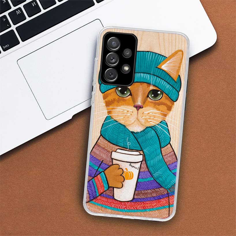 Latte Kávový Mléčný Nápoj Kočka Pouzdro na Telefon Pro Samsung Galaxy A53 A52 A73 A72 A12 5G A13 A22 A23 A32 A33 A02S A03S A42 A43 A50S Coqu