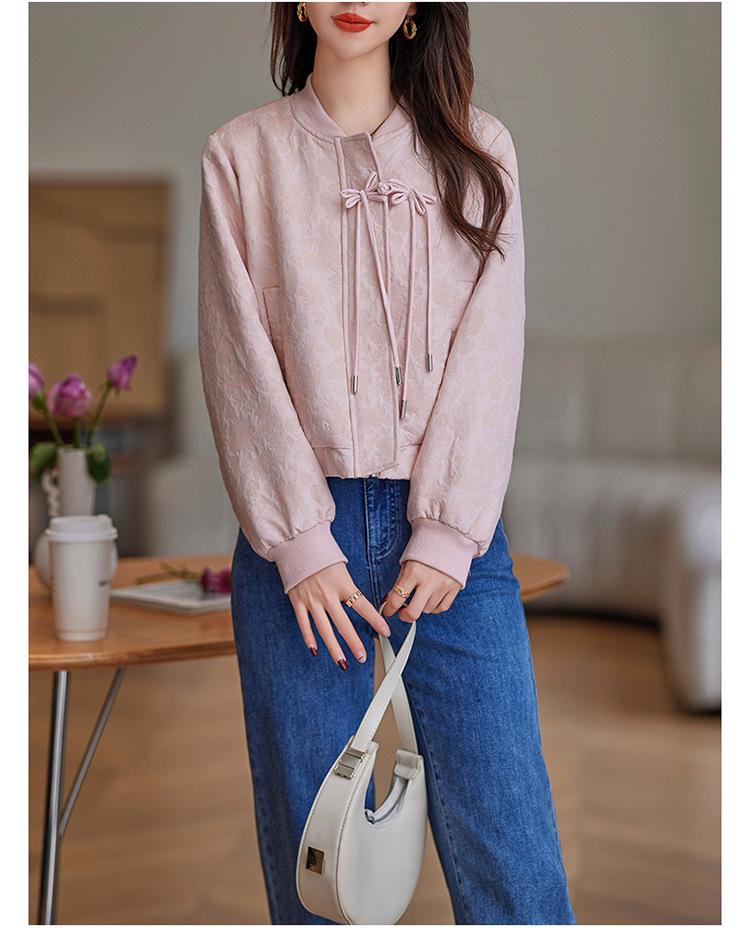 2024 Spring/Autumn Women's National Style Round Neck Frog Button Baseball Jacket