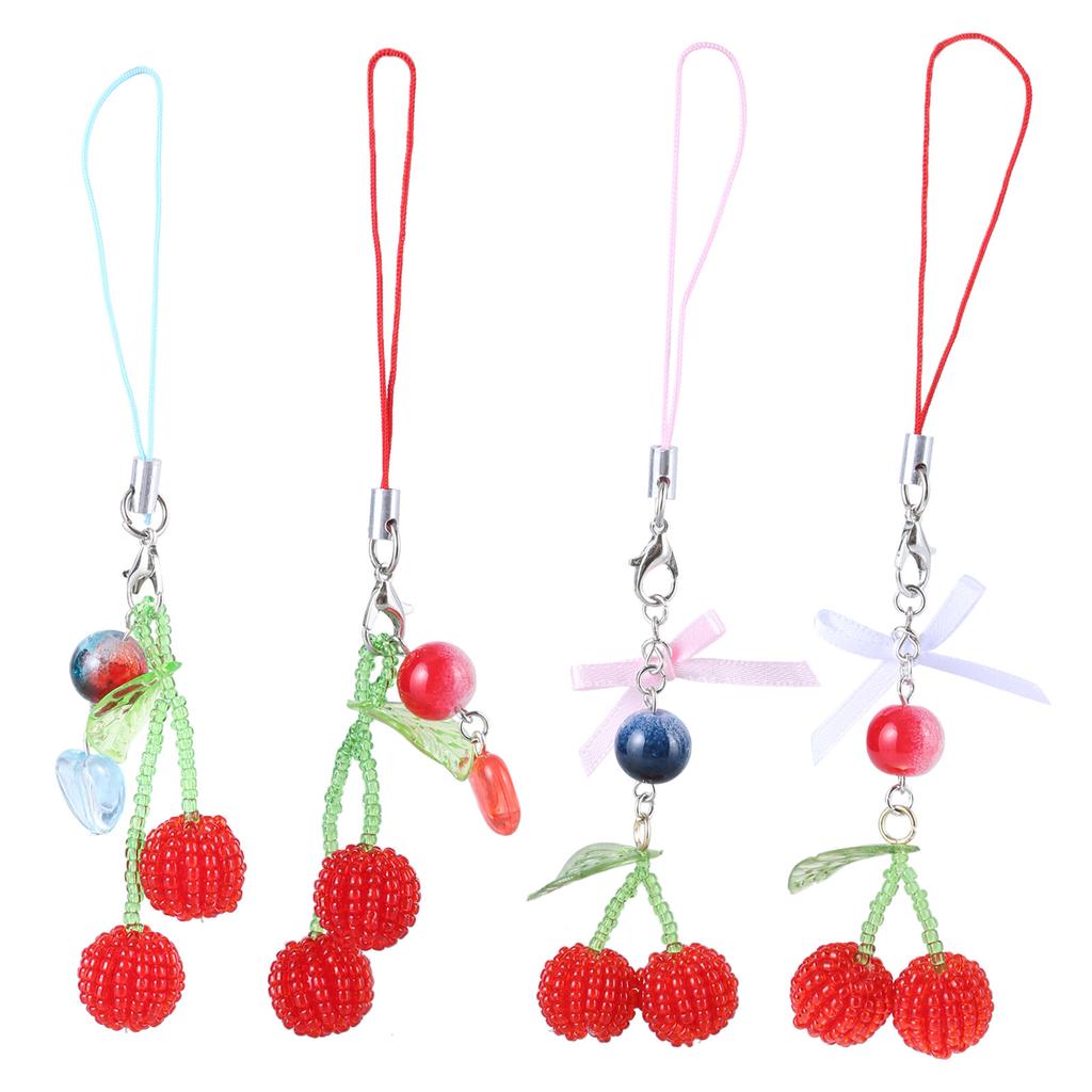 Sweet Phone Chain Strap Lanyard Beaded Cherries Pendant Phone Charm Hanging Decoration Cute Phone Accessories