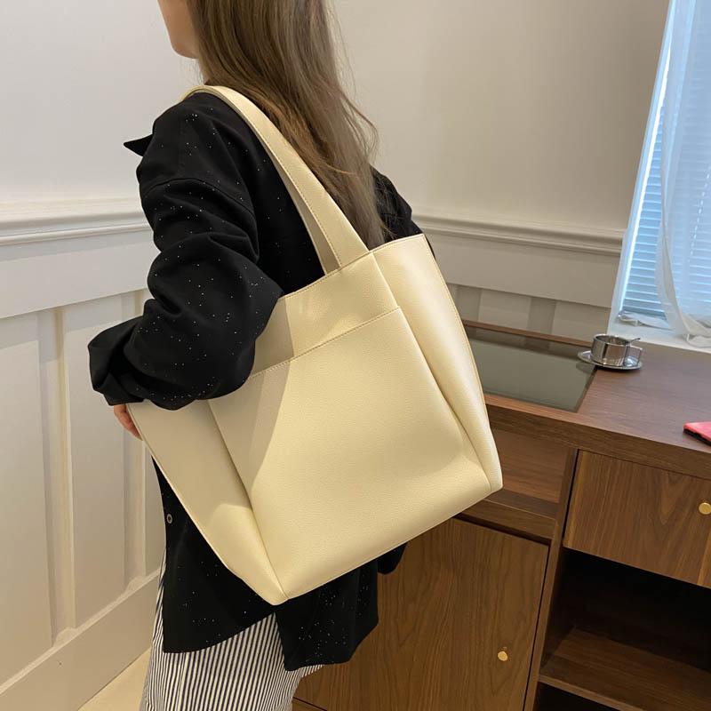 Litchi Pattern Soft PU Leather Tote Bag for Women Large Capacity Zippered Shoulder Shopper