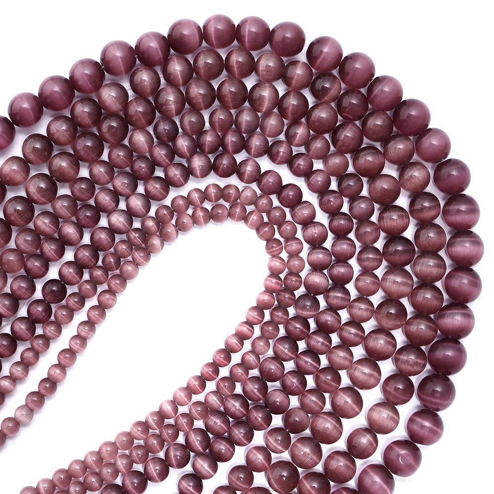 1 Strand 4/6/8/10/12mm Purple Red Color Cat Eye Stone Beads Natural Stone Beads Spacer Beads For Jewelry Making DIY Bracelets