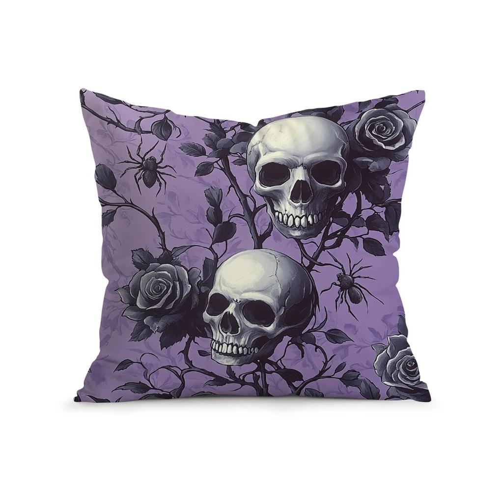 Home Decor Halloween Themed Skull & Ghost Pillow Covers Pattern Cushion Cover Suitable For Sofa Bedroom Car Pillow Cover