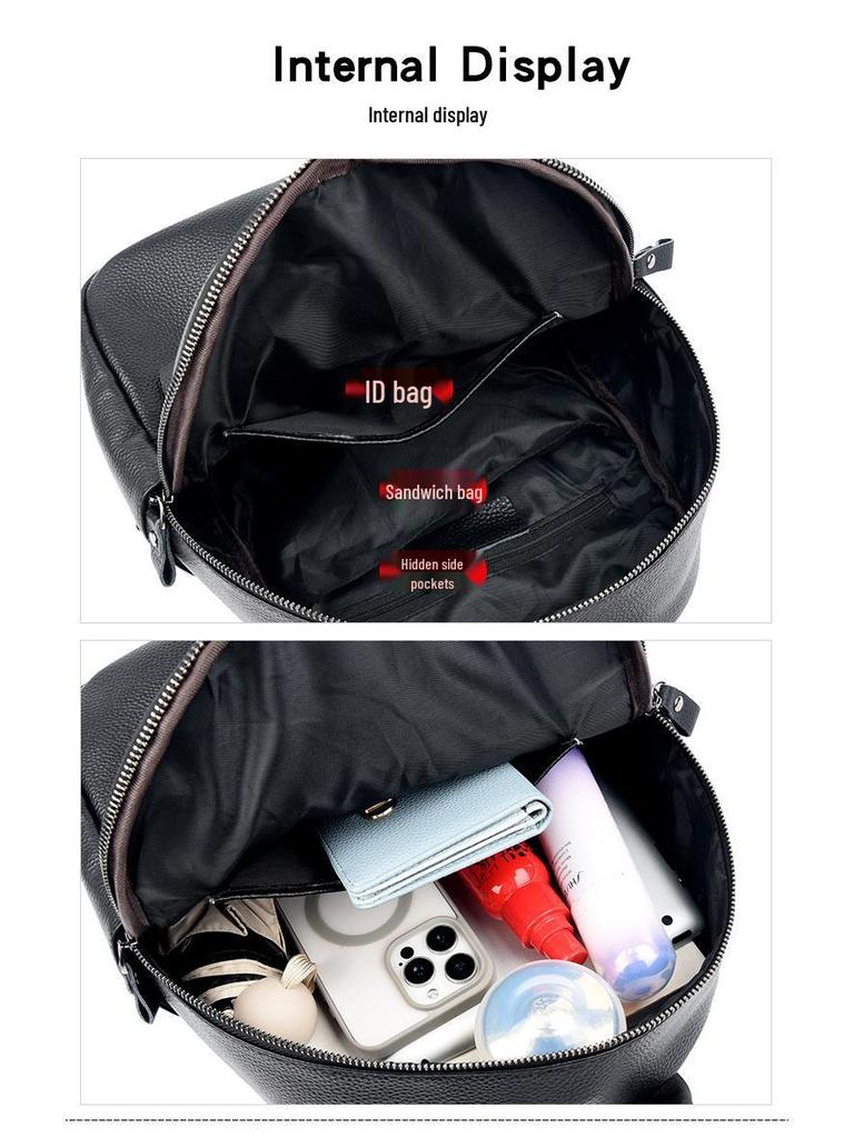 Damen vielseitiger Rucksack aus echtem Leder - Oberste Schicht Rindsleder, Großes Fassungsvermögen, Unifarben, Modische Reisetasche (Modell 2025)