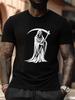 Scythe Grim Reaper Monochrome Silhouette Graphic T-shirt - Plus Size Casual Short Sleeve Round Neck Summer Tee