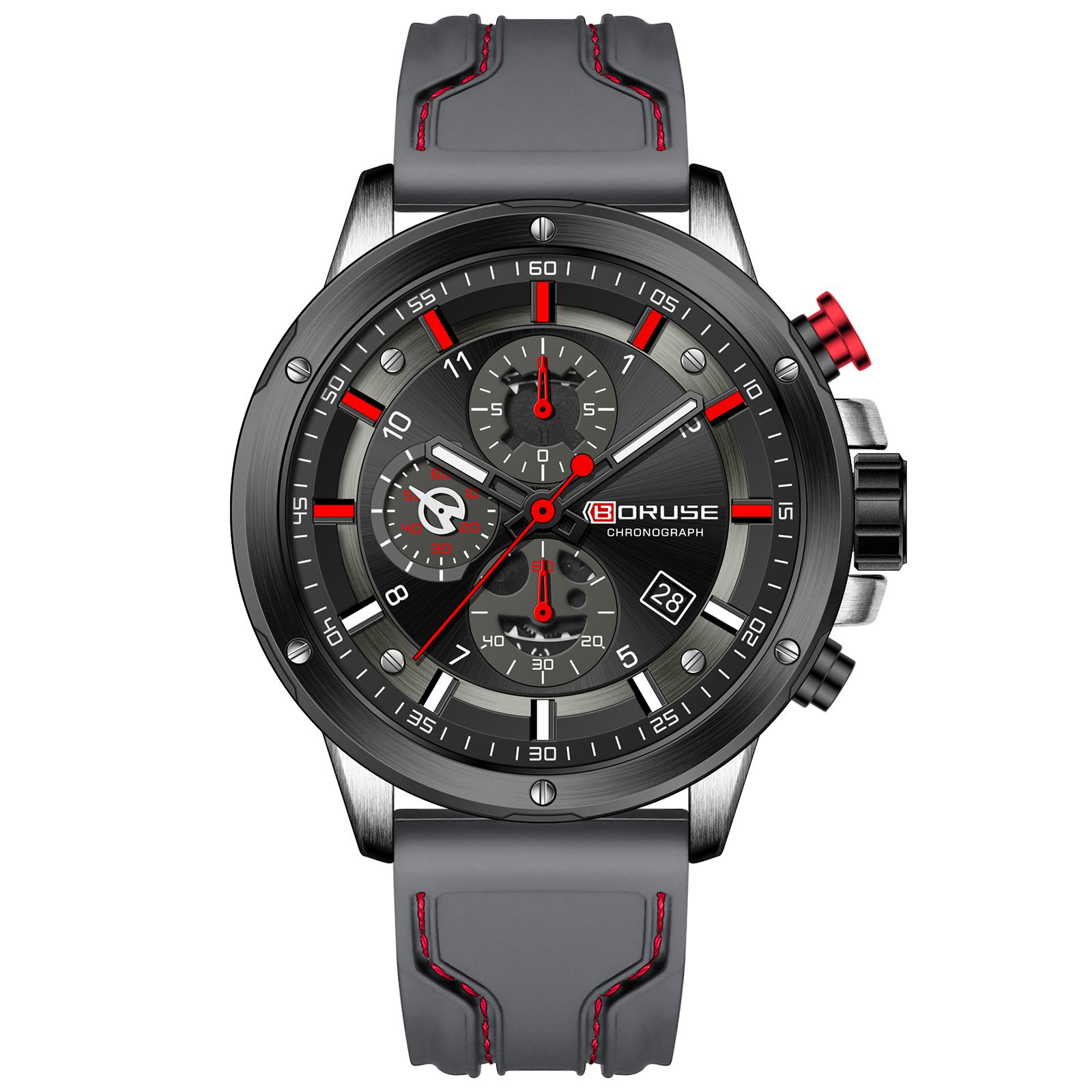 

BORUSE Классические деловые мужские часы Кварцевые часы Pointer Кварцевые мужские часы Светящиеся в темноте Мужские часы с силиконовым ремешком для мужчин серый