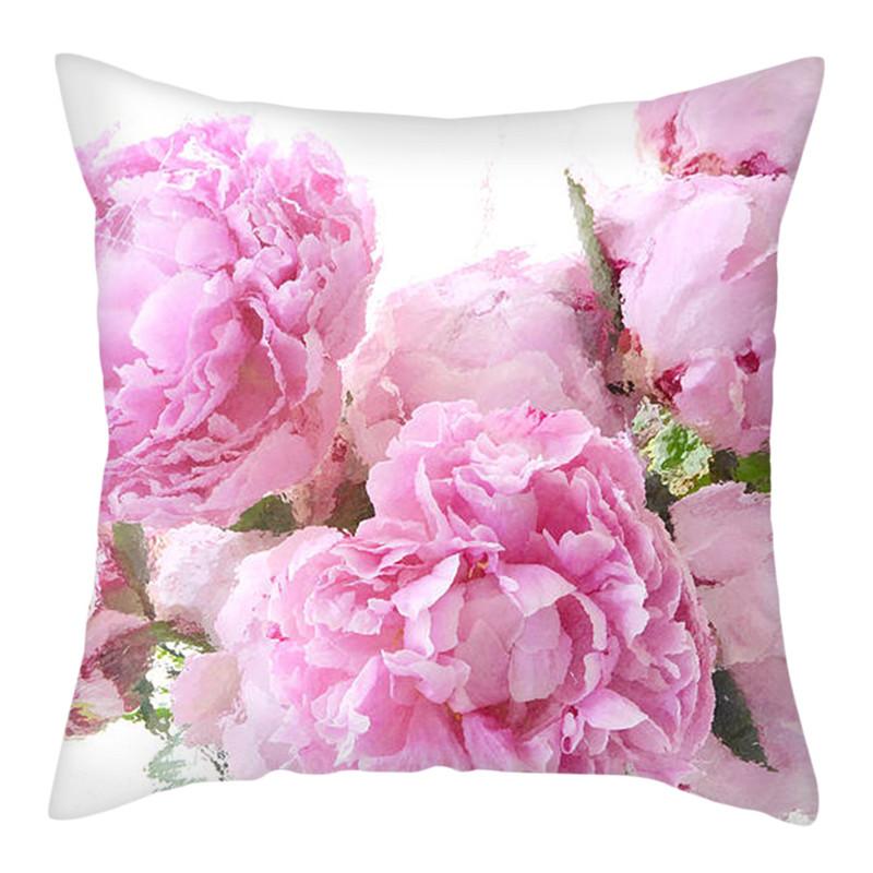 Capas de Almofada RZN Planta Flor Rosa Capas de Almofada Algodão para Quarto Sofá e Cadeira Capas de Almofada Decorativas 45*45cm