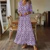 European and American Independent Station Autumn and Winter Fashionista Casual Sweet Loose V-Neck Printed Medium Sleeve Long Dress