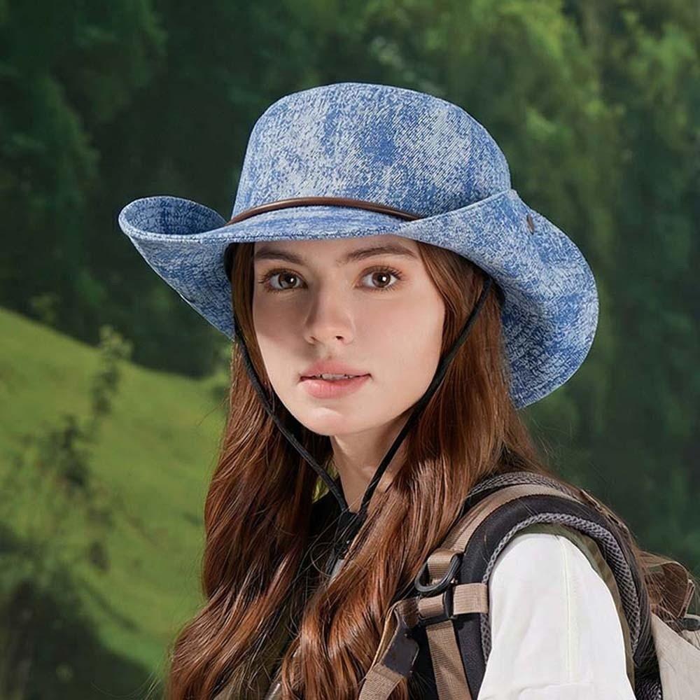 Drawstring Sunshade Cowboy Hat Breathable Fishing Cap Sun Cap Sunscreen Basin Cap  Camping