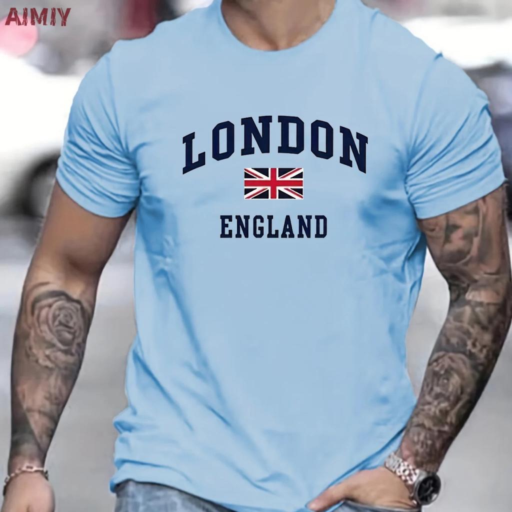 Cool Vintage tričko s potiskem vlajky Londýna Anglie UK - Světle šedé pánské bavlněné tričko s krátkým rukávem pro letní městské streetové oblečení