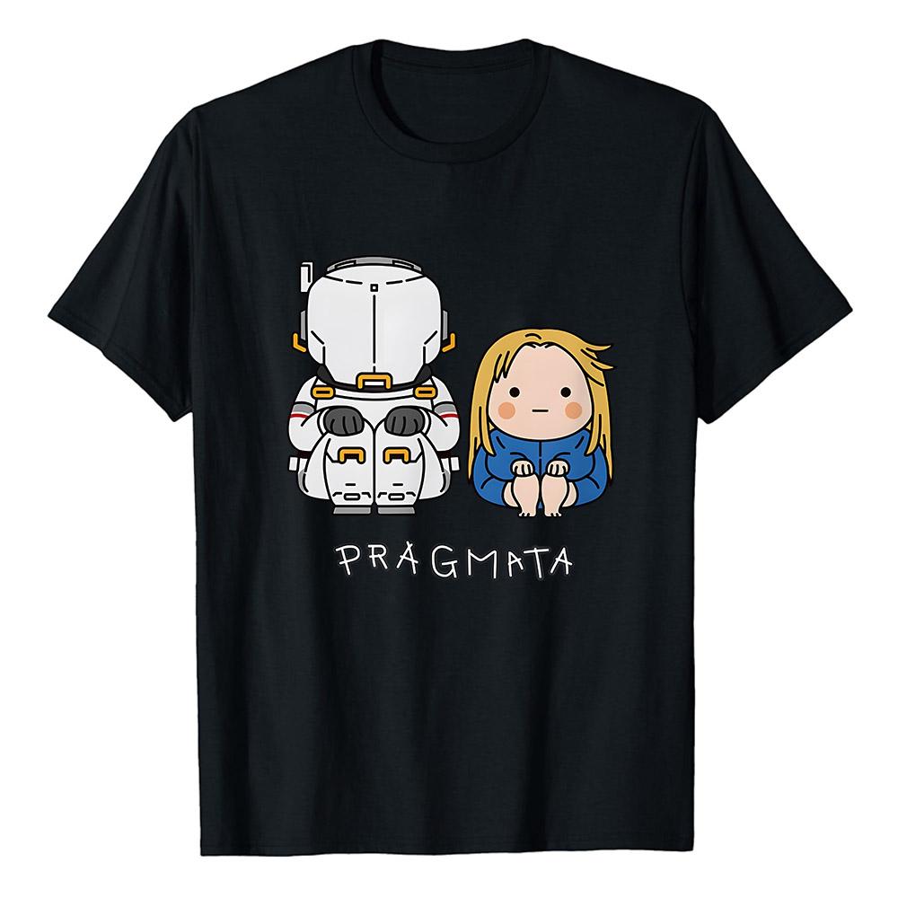 PRAGMATA Hugh Diana Sitting Tshirt Summer Unisex Streetwear Funny Cartoon Graphic Print Merch Short Sleeve Cotton Tee Shirt