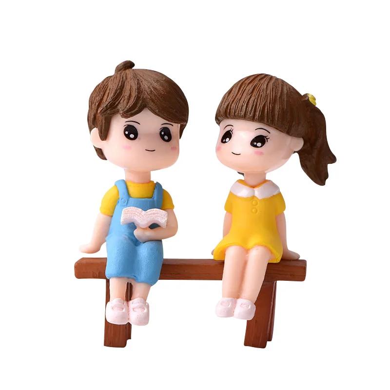 3Pcs Miniature Resin Micro Landscape DIY garden Ornaments Reading Stool Couple Ornaments Micro Landscape Decoration