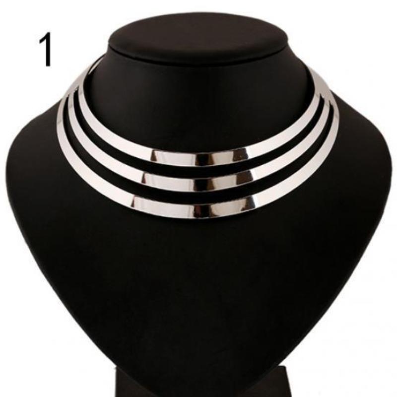 Женское преувеличенное 3-слойное полукруглое массивное колье-колье с подвеской-цепочкой one size серебряный