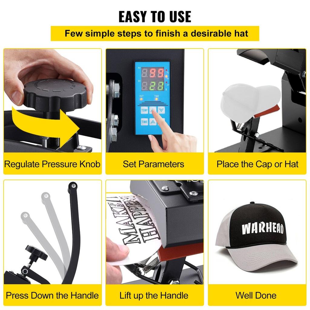 Hat Heat Press 5.5 x 3.5 inch Heat Press Machine 600W Professional Hat Heat Press Machine for Hats Caps Transfer Press Heat with 12000 Hours Life