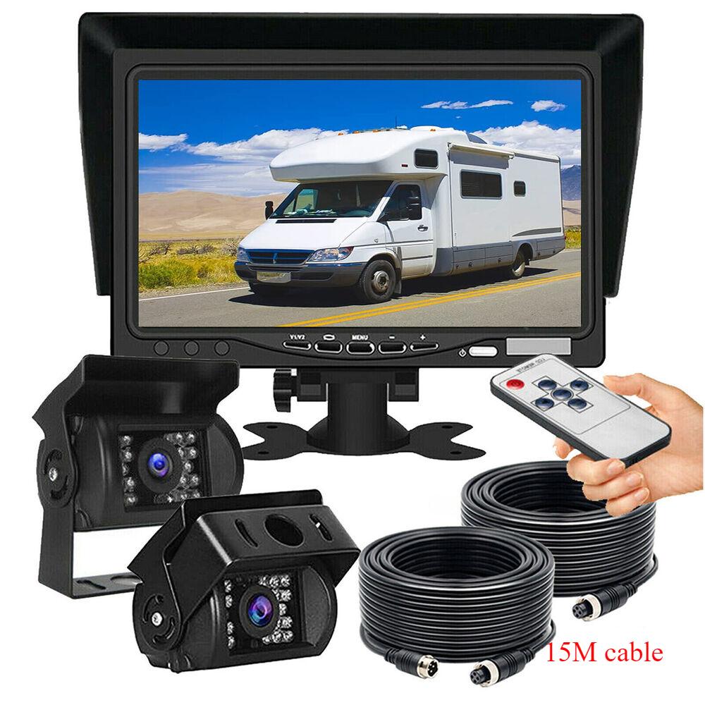 7" Monitor Heavy Duty CCD Rear View Camera + 2x 15m 4PIN Cable Reverse Cam Kit