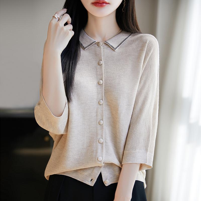 Leichte Strickjacke für Damen aus 50 % Wolle und 50 % Maulbeerseide – vielseitige Strickware für 4 Jahreszeiten für ganzjährigen Komfort und Stil