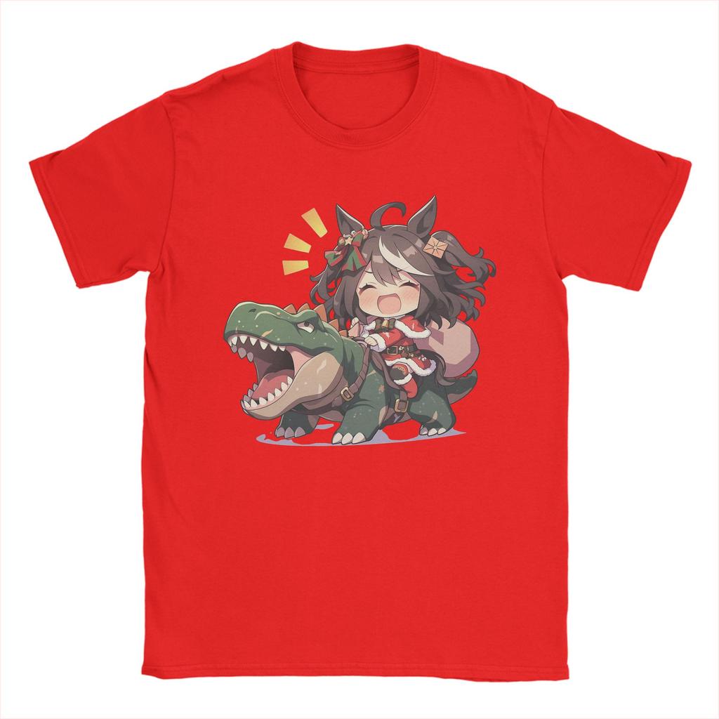 Men's Kitasan Black Riding Christmas Dinosaur T Shirts Uma Musume Pretty Derby Pure Cotton Short Sleeve O Neck Tees T-Shirts