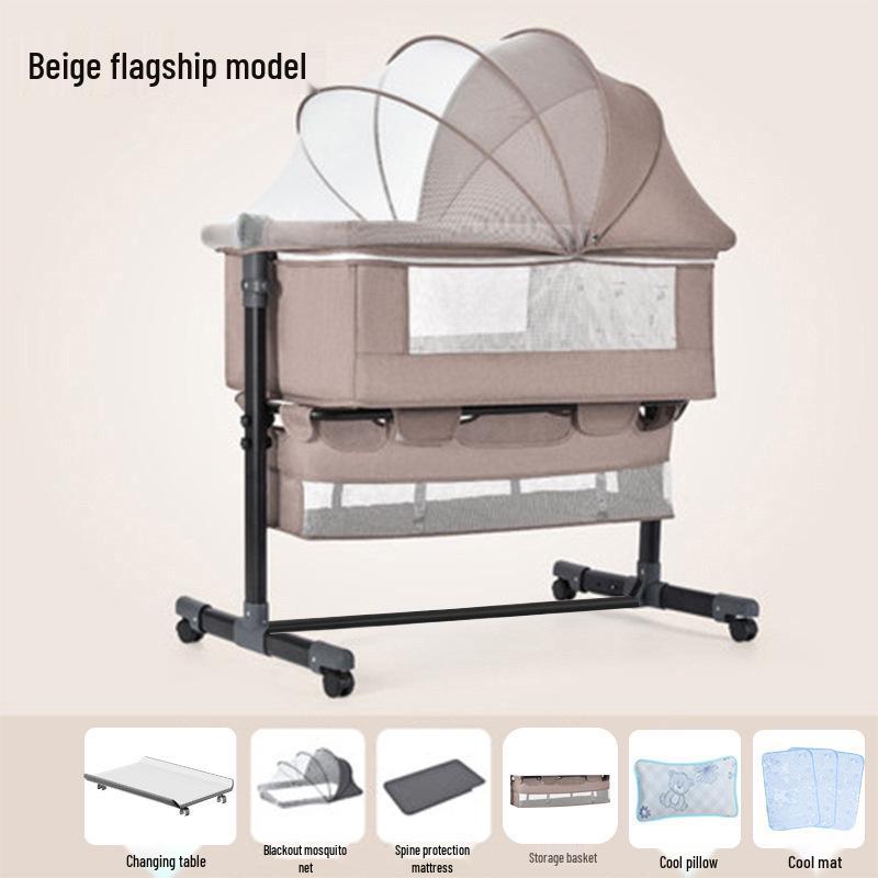 Multifunctional Foldable Baby Cradle: Newborn Rocking Bed and Splicing Children's Bed