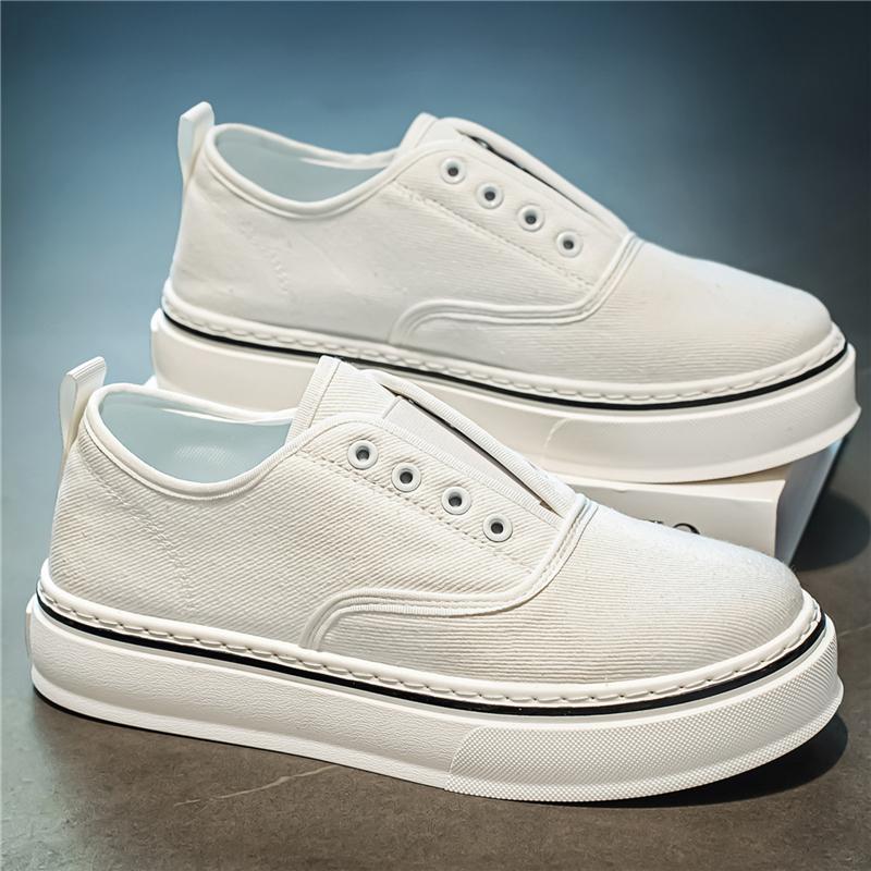 Fashion Black Men Casual Canvas Shoes Slip-on Platform Sneakers Comfortable Lightweight Breathable Daily Walking Footwear