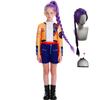 Kids K-pop Demon Girls Hunter Rumi Cosplay Costume Wig Earrings Halloween Party Fashion Clothing Set Fancy Rumi Prop