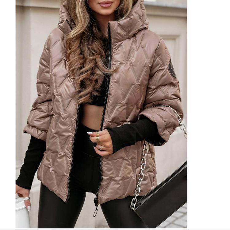2024 Women's Autumn/Winter Hooded Patchwork Cotton Jacket- Loose Fit, Long Sleeve Fashion Coat