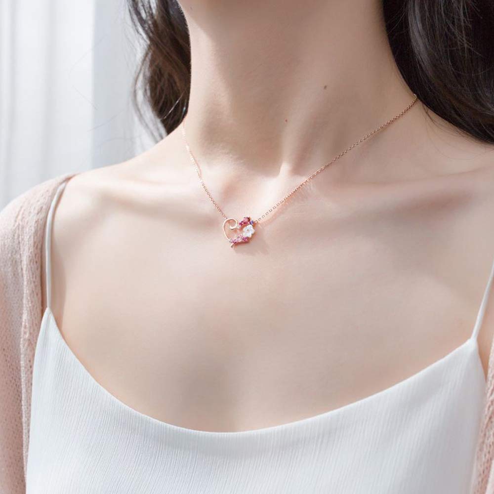 Cherry Blossom Love Heart Přívěsek Jewelry Pink 925 5A Přírodní hypoalergenní dárek k narozeninám [Z.Angie] náhrdelník, dámský náhrdelník, doplněk, zlato,