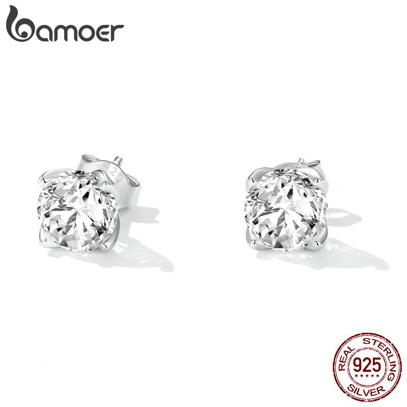 BAMOER 925 Sterling Silver Moissanite Stud Earrings for Women Wedding Gift Top Quality Dazzling Earrings Fine Jewelry