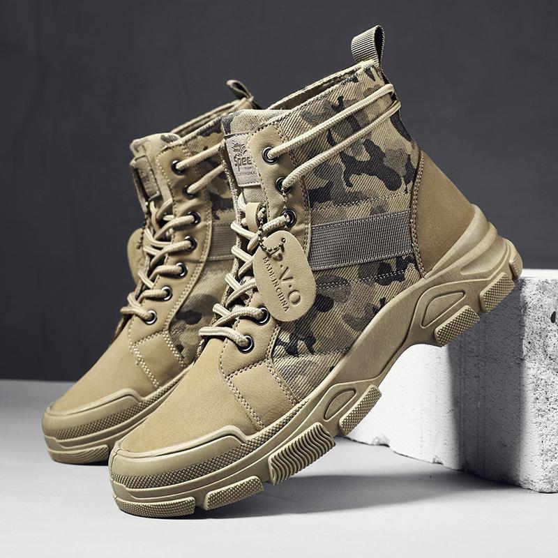 Martin boots men s autumn and winter new camouflage tooling men s boots casual waterproof and non-slip British short boots trendy shoes men 44 хаки 3390₽