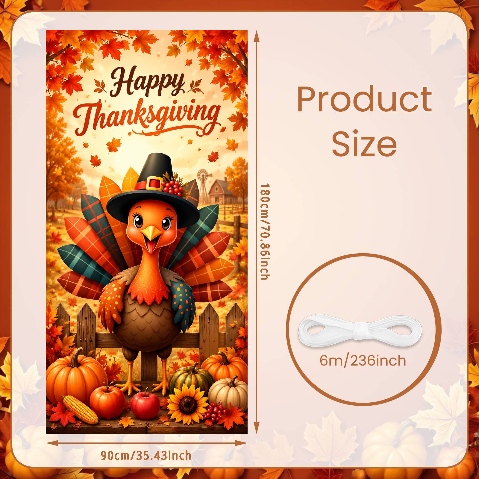 Happy Thanksgiving Banner Autumn Maple Leaf Thanksgiving Display Harvest Celebration Banner Turkey Theme Thanksgiving Backdrop