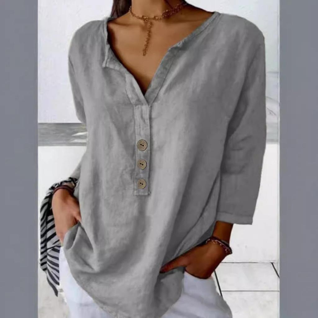 2024 Solid Color Notch Collar Casual Button-Down Shirt