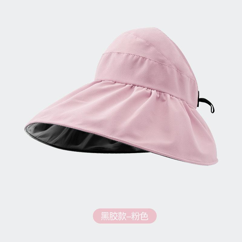 Summer new vinyl empty top hat big eaves UV protection sun hat breathable portable foldable ponytail