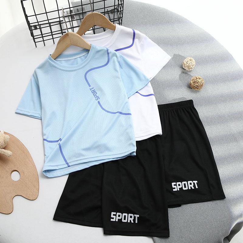 2026 Boys' Summer Sportswear: Short Sleeve and Shorts Mesh Set in 20 Colors
