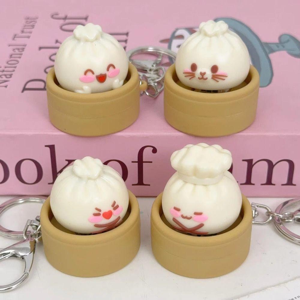 Sensory Steamed Bun Keychain Pendant Keyboard Fidget Toy Simulation Clicker Keychain Kids Toy