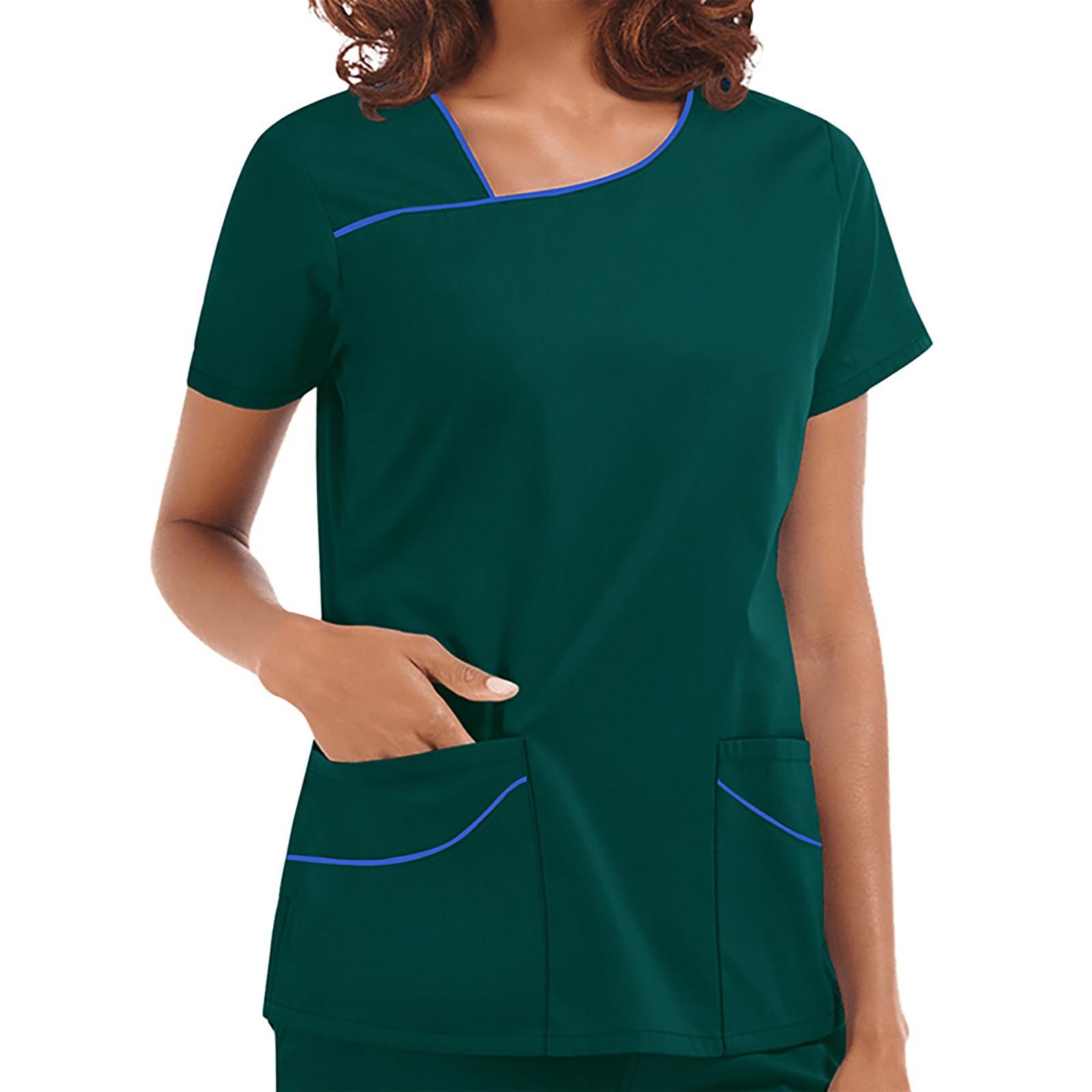 

Women s Short Sleeve Pocket Top Work Lsolation Clothing Top XL зелений
