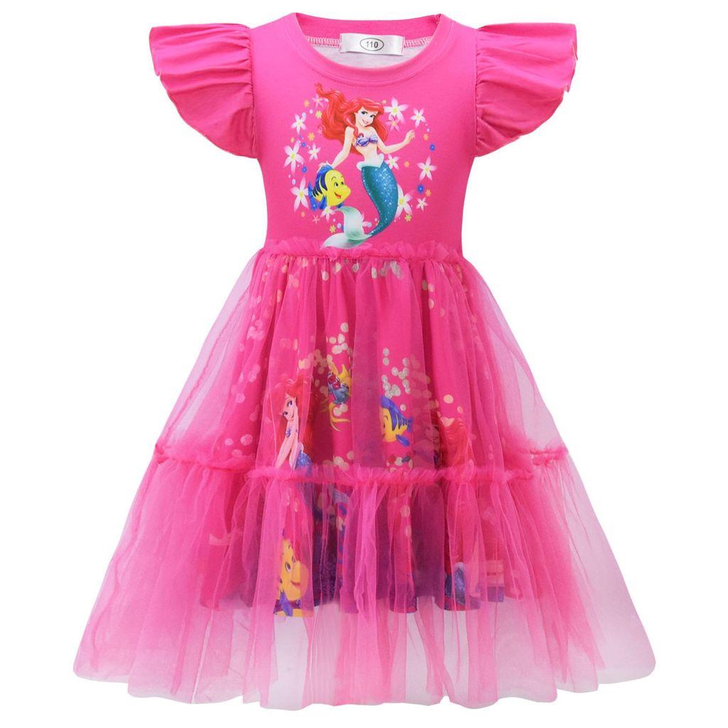 98036 Kids Girls Ariel Princess Print Round Neck Mesh Dress 110 розы красного