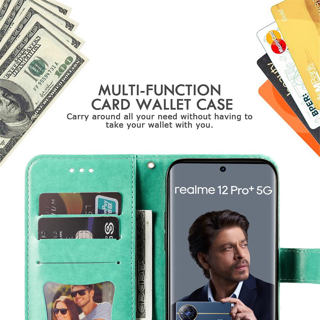 For Realme 12 Pro 5G/12 Pro+ 5G Case Floral Pattern PU Leather Wallet Stand Phone Cover