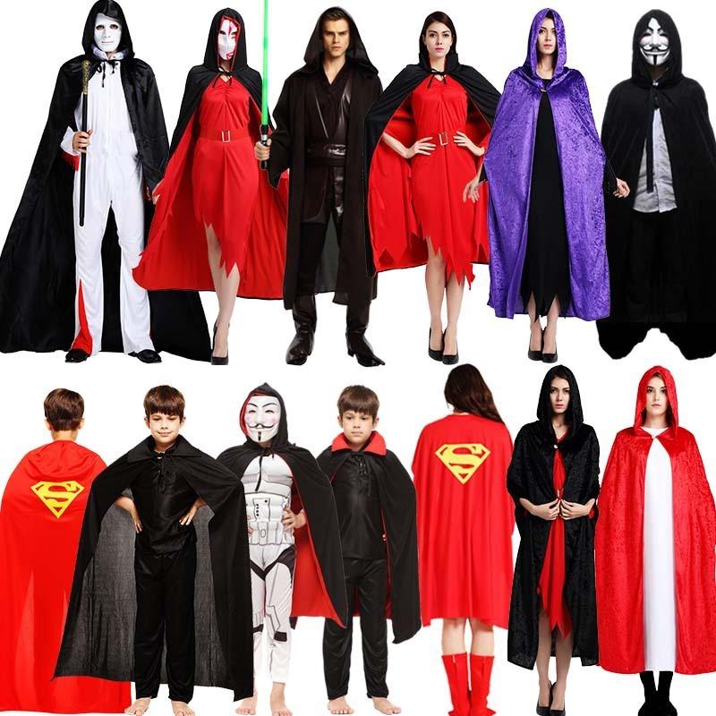Halloween Costume Adult Child Red Black Cape Male Witch Cape Reaper Vampire