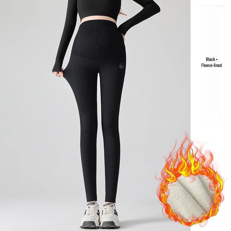 Colanți de maternitate cu căptușeală de lână, model rechin, gri închis - Suport abdominal și ridicare șolduri, pentru toamnă/iarnă, pantaloni de yoga pentru sarcină