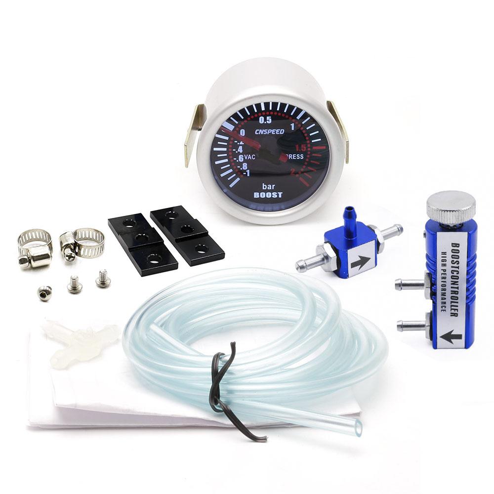 CNSPEED 2  52mm Turbo Boost Gauge -1-2 Bar Car Smoke Len With Adjustable Auto Turbo Boost Controller Kit 1-30 PSI With blue Control