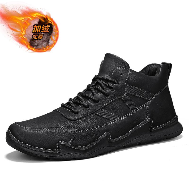 Cotton Shoes Men's 2025 Autumn and Winter New Velvet Warm Medium Top Men's Shoes Soft Sole Non-slip Lace-up Outdoor Casual Shoes Large Size