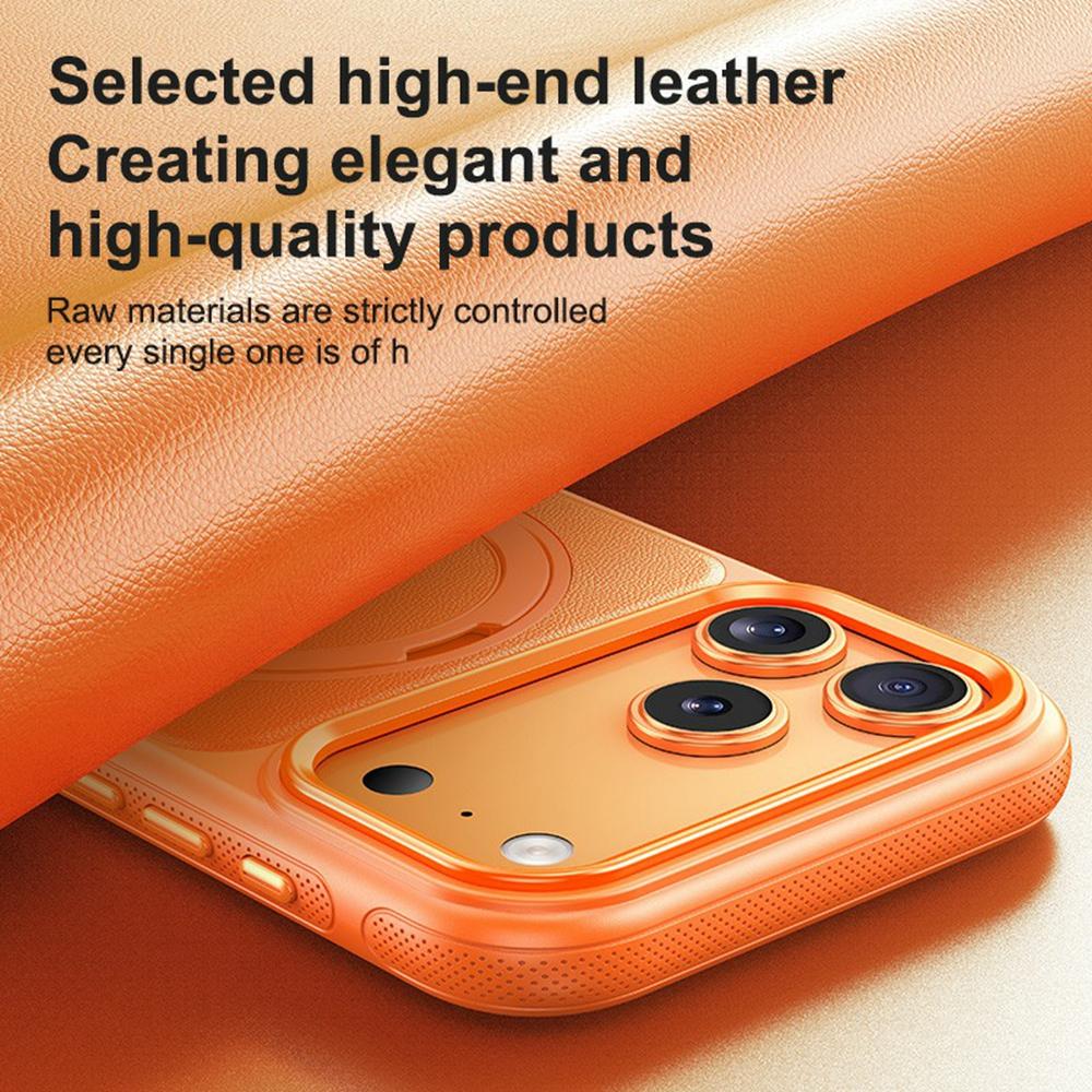 For iPhone 17 Pro Case Compatible with MagSafe Rotating Kickstand Litchi Texture PC TPU Phone Cover