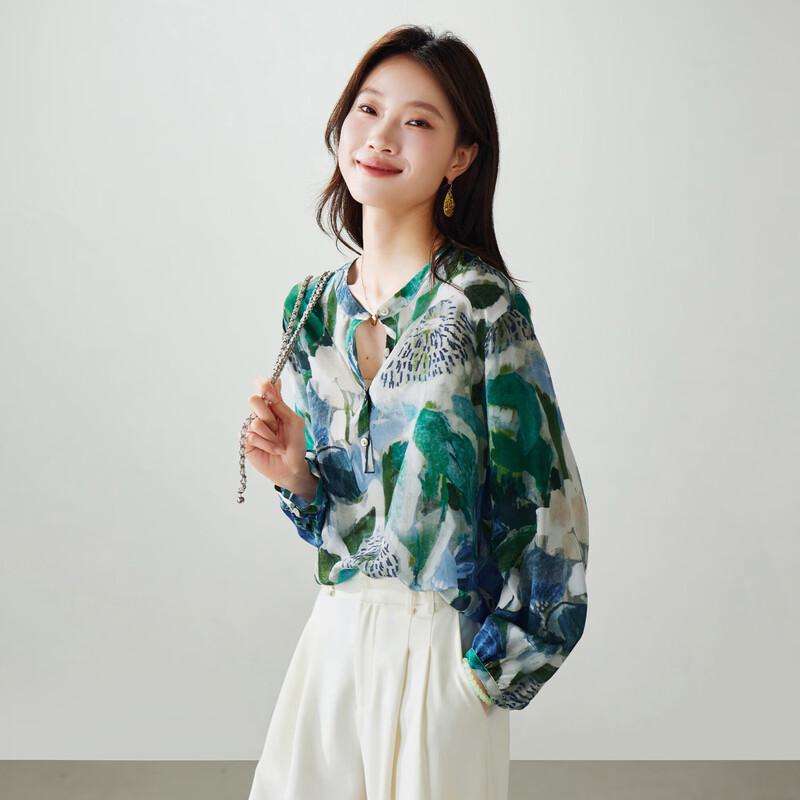 SOFSIL Women s 2026 Spring Gradient Print Mulberry Silk Blouse L