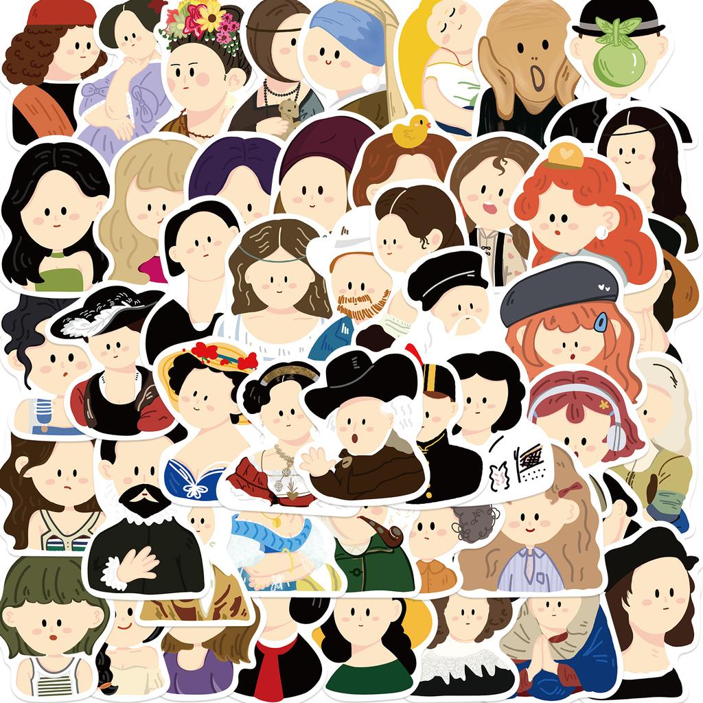 50 Cartoon Famous Paintings, Characters, Avatars, Graffiti Stickers, Guitar, Laptop, Suitcase, DIY Waterproof