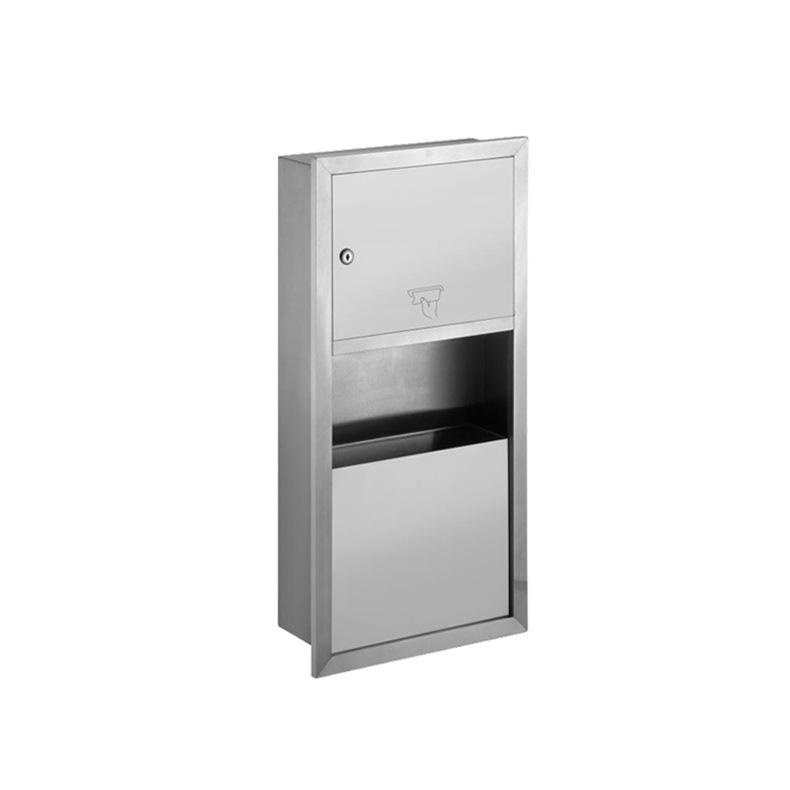Wall-Mounted 304 Stainless Steel Tissue Box & Recessed Trash Can for Commercial Use