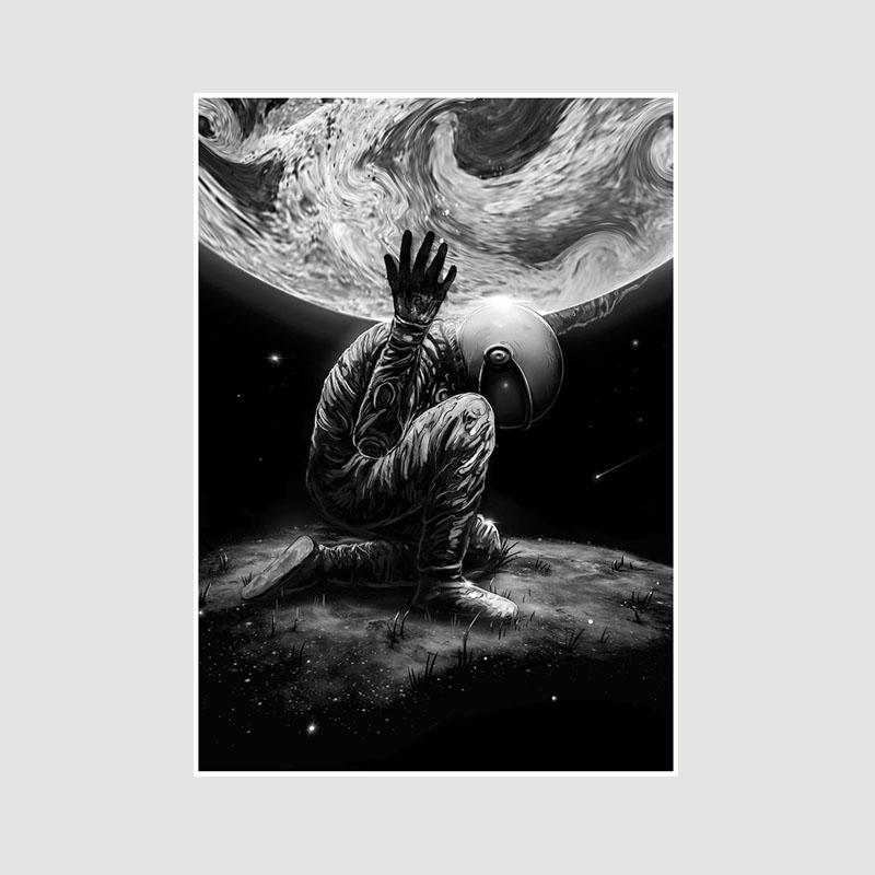 Living Room Decoration Art Painting White Paper Astronaut Space Poster Wall Art Prints Home Decor Bar Cafe Dorm Decorative Pictures Gifts